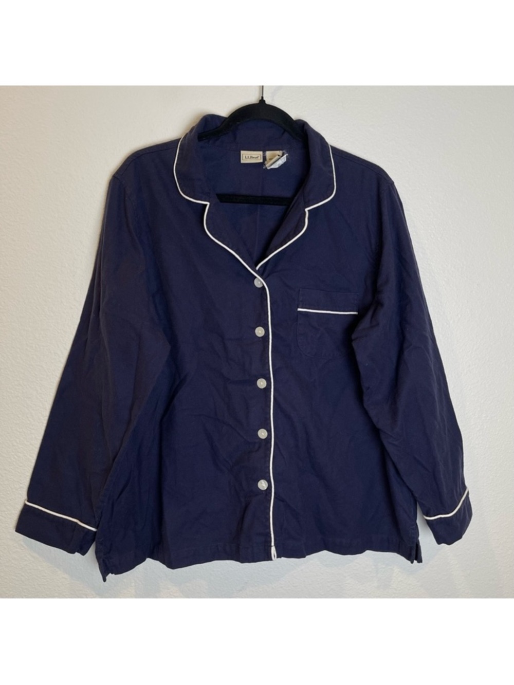 L.L. Bean Solid Flannel Pajama PJ Set Size XLP Navy Petite Warm Cozy Loungewear - Picture 2 of 12